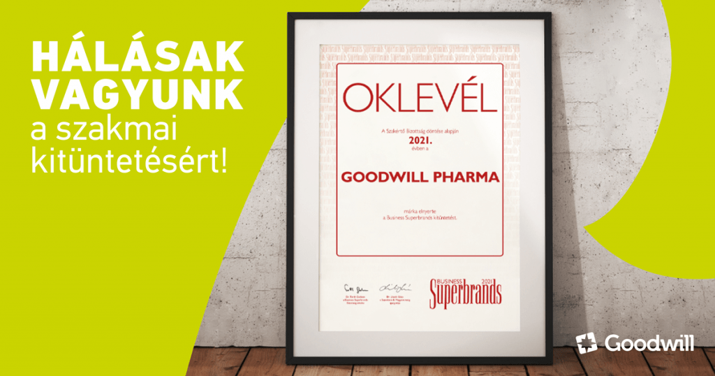 A Goodwill Pharma elnyerte 2021-ben a Superbrands díjat