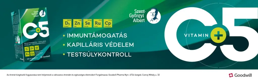 Szent-Györgyi Albert C+5 hosszan tartó hatású étrend-kiegészítő filmtabletta vitaminokkal, ásványi anyagokkal és növényi kivonatokkal. Immuntámogatás, Kapilláris védelem, Testsúlykontroll