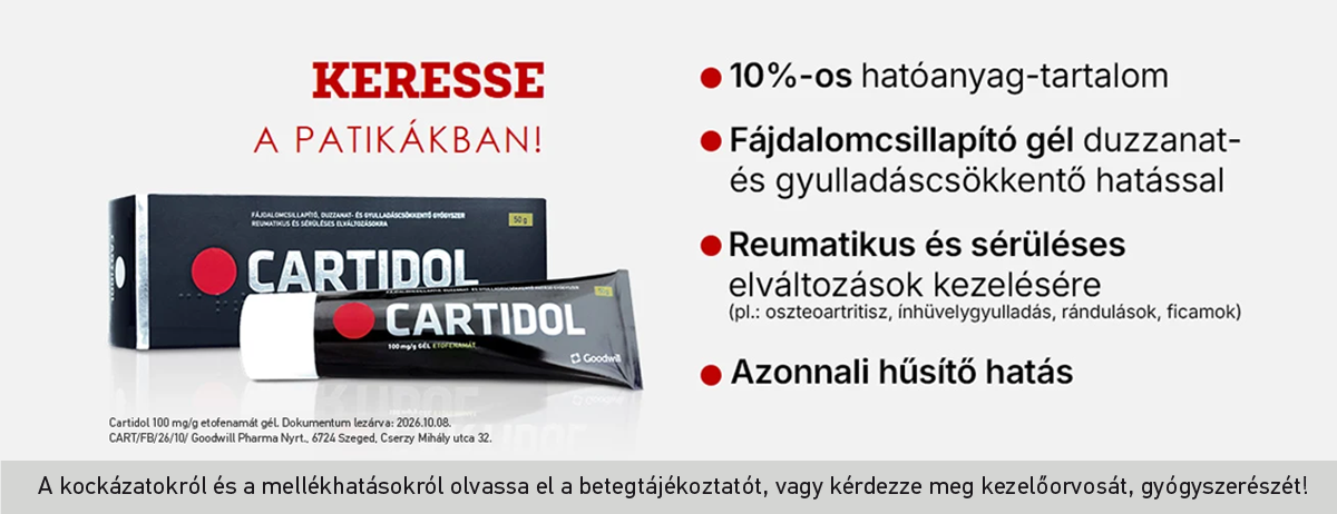 Cartidol gél - Kínzó nyak- és derékfájás esetén -fájdalomcsillapító, gyulladáscsökkentő gél